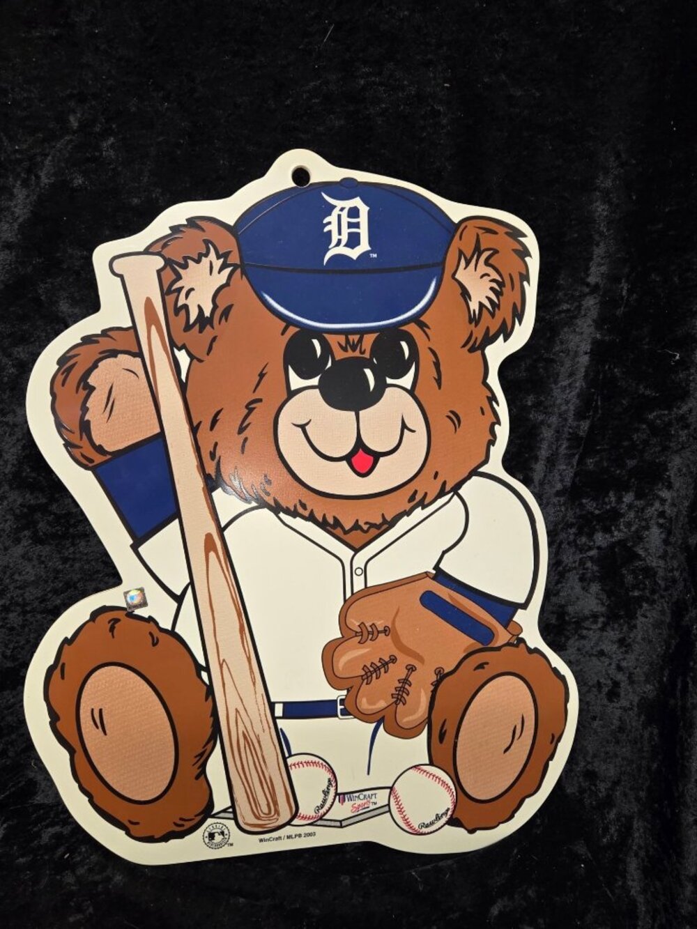 Detroit Tigers Bear Baseball Sign By WinCraft 2003 MLB Vintage Wall Decor